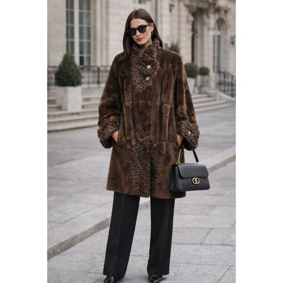 Unbranded Jackets & Blazers - Vintage Natural Sheared Mink & Afghan Karakul Fur Coat Brown Swing Luxury Women